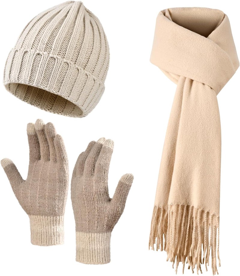 Premillow Women Winter Hat Beanie+Long Scarf+Touch Screen Gloves Set, Warm Clothes Set with Knit Fleece Lined for Women/Men Winter - Image 1